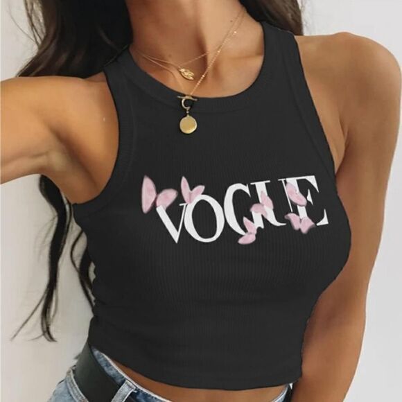 Black Sleeveless Halter V-Neck Cotton Printed Tops sz Medium - Picture 2 of 7